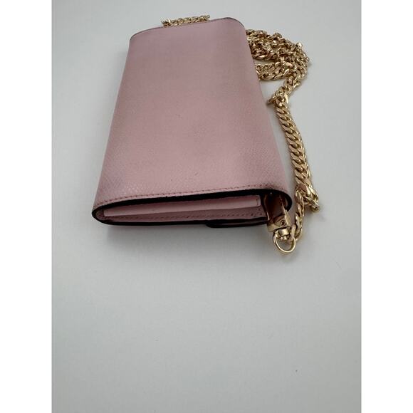 Fendi Pink Leather Wallet on Chain with Gold FF Logo and Chain Strap - Picture 5 of 7